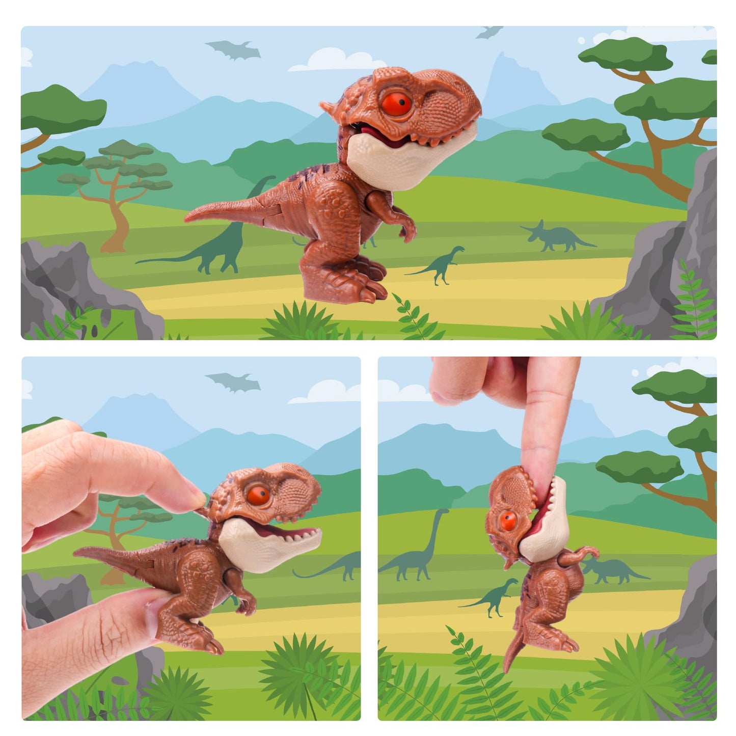Auksky 6 Pack Dinosaur Action Figures With Movable Mouths, Fun Snap Squad Dino Toys For Kids 3 And Up, Dinosaur Figure Chomp Toy