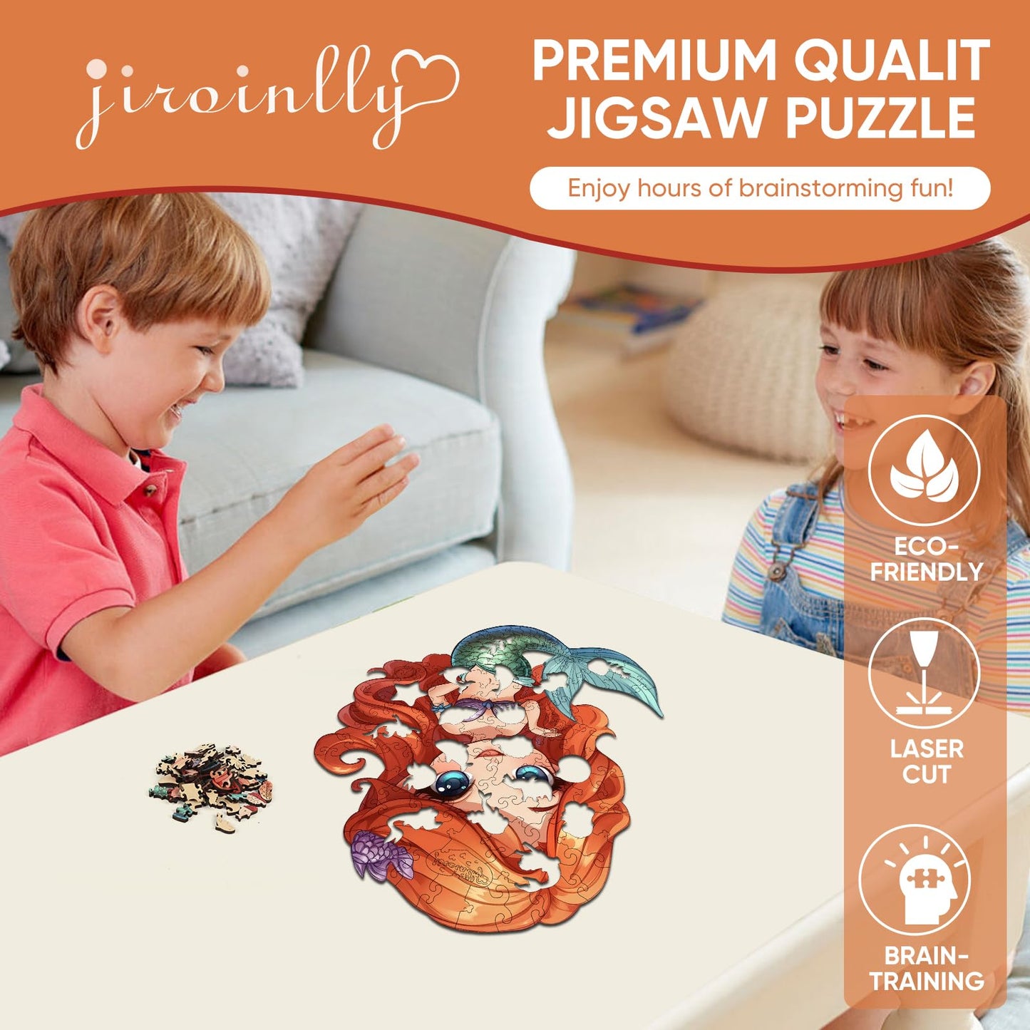 Jiroinlly Wooden Puzzles for mature-themed and Kids 100 Pieces Ocean Puzzle Unique Shaped Mermaid Wooden Preschool Puzzle Toddler Wooden Puzzle Toy Gift for Family and Friends Suitable for Family Games