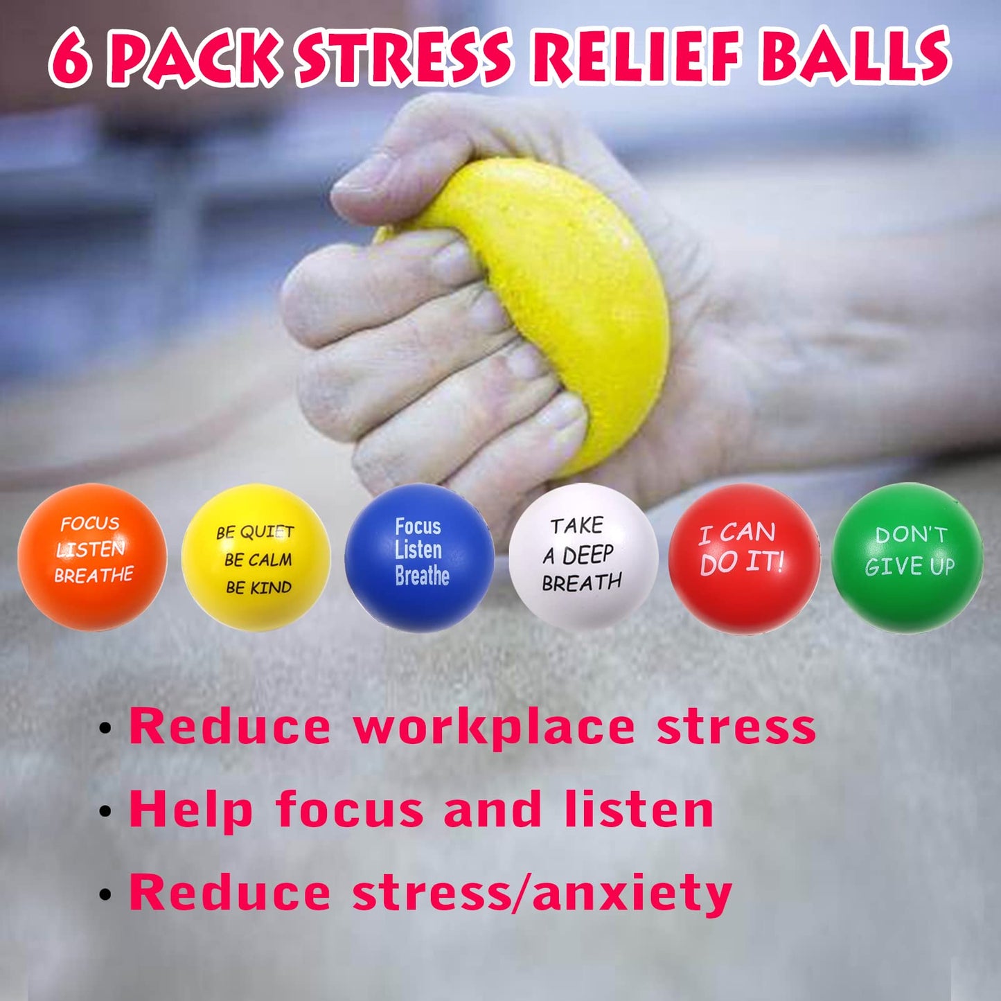 Toaob Motivational Stress Balls For Kids And Adults 6 Pack Stress Relief Balls Squeeze Balls 2.5 Inch Colorful Foam Balls For Ha