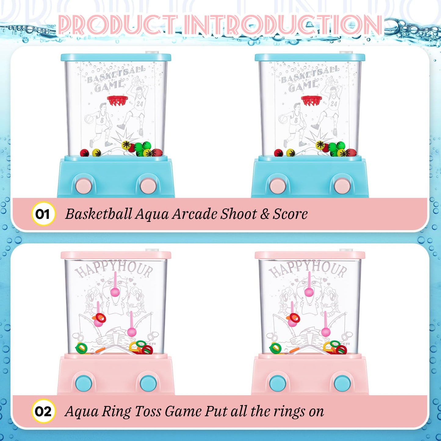 Gejoy 4 Pieces Water Games Handheld Valentines Day Gifts For Kids Mini Waterful Ring Toss Retro Pastime Toys Car Games Birthday Party Favor For Classroom Kids Adults Gifts(Lively Style)