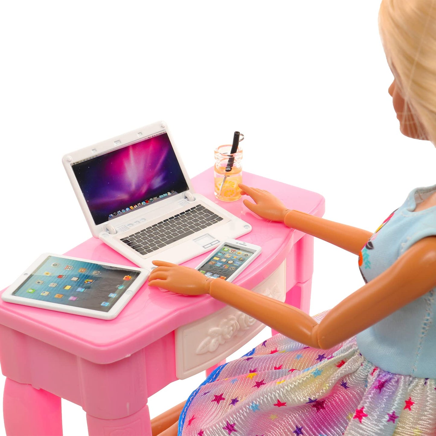 Enocht 9 Pack Small Size Laptop Computer Tablet Phone Pad Glasses And Headset Doll Playset Simulation Accessories For 11.5 Inch Doll (White)
