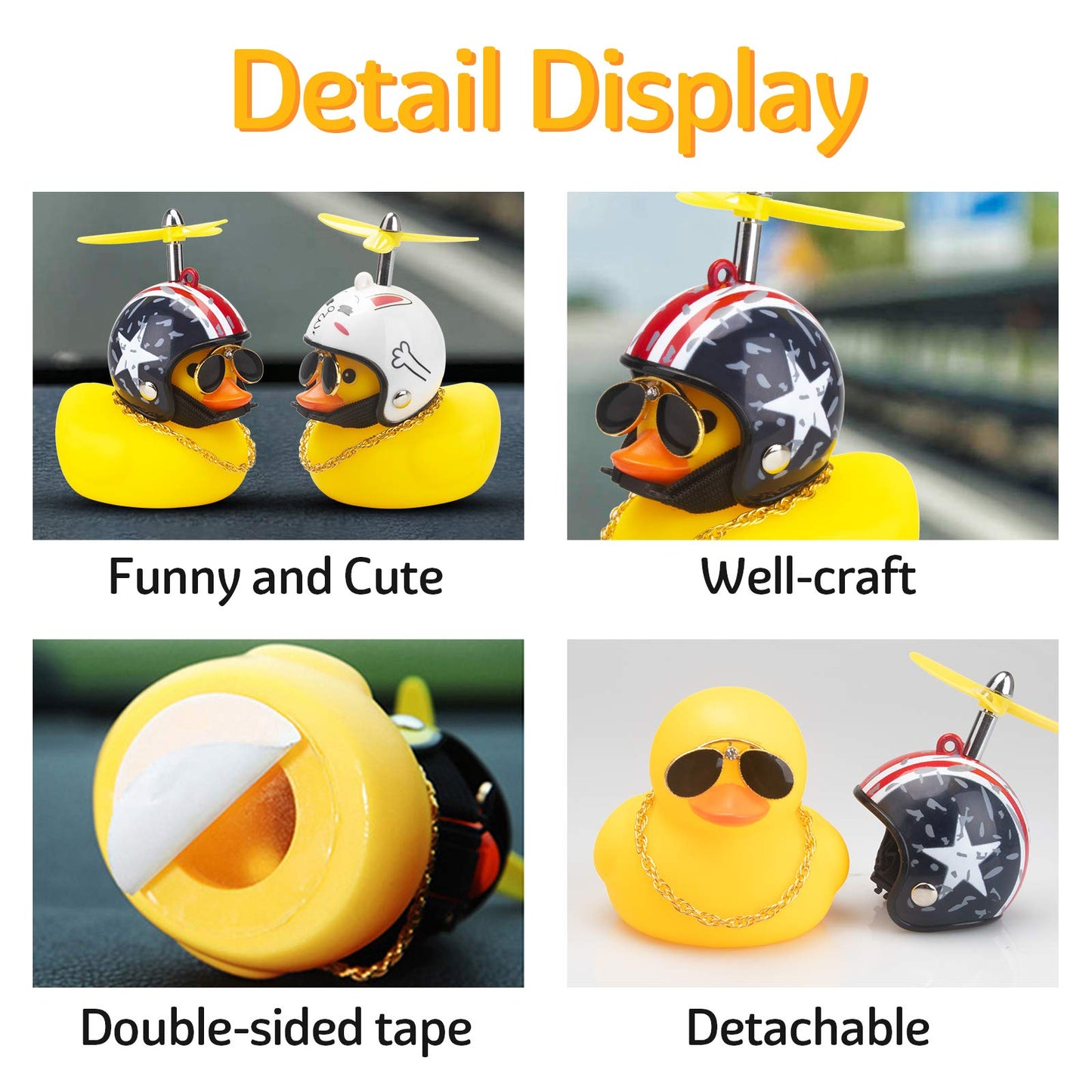 Wonuu Rubber Duck Car Ornaments Yellow Duck Car Dashboard Decorations Cool Glasses Duck With Propeller Helmet (American Flag-Yel