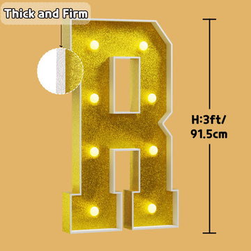 Imprsv Marquee Letters Gold 3Ft: Golden Party Decor - Light Up Letter R Large 3 Feet Tall - Party Decorations Letter For Marry M