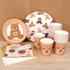 Brown Teddy Bear Baby Shower Plates - Paper Plates, Disposable Cups, Napkins with Firework Pattern in Golden Border for 24 Teddy