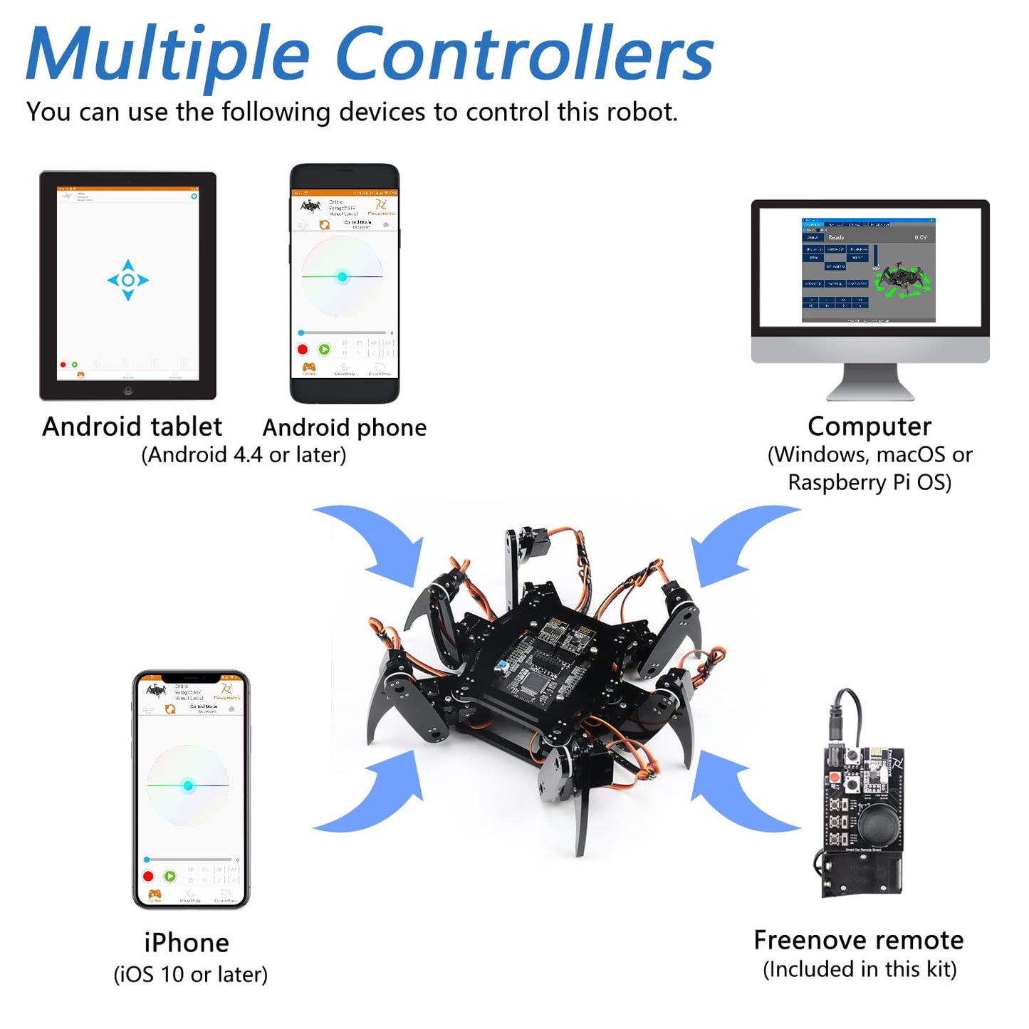 Freenove Hexapod Robot Kit With Remote (Compatible With Arduino Ide), App Remote Control, Walking Crawling Twisting Servo Stem P