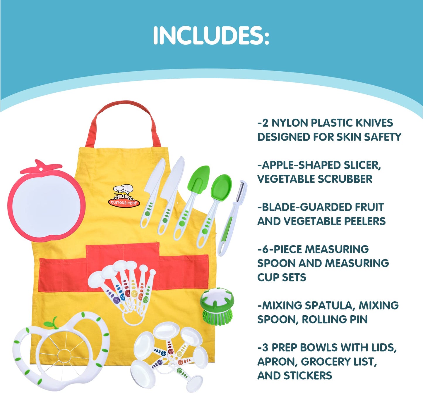Curious Chef 25-Piece Kitchen Basics Kit For Kids, Includes Real Cooking And Baking Tools, Dishwasher Safe And Made With Bpa-Free Plastic