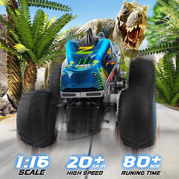 Rhybor Remote Control Dinosaur Car, 2.4Ghz All Terrain Remote Control Monster Truck, Rc Dinosaur Monster Car, Spray Music Monste