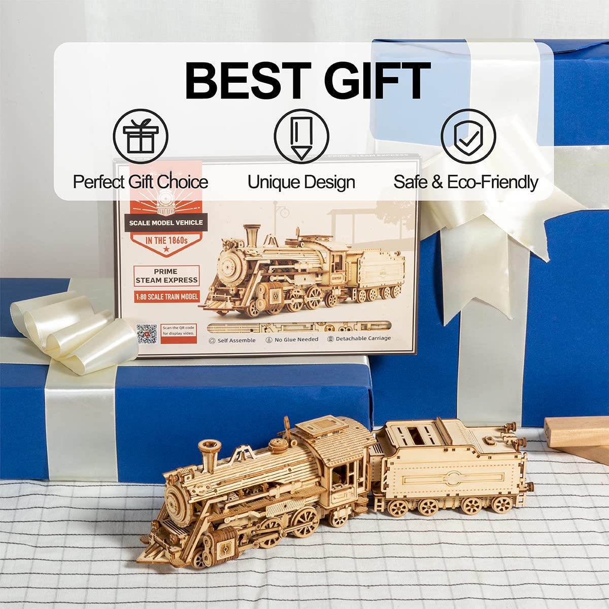 Rowood Model Cars To Build For Adults, 3D Wooden Puzzle For Teens, Scale Mechanical Model Train Building Kits - Prime Steam Express