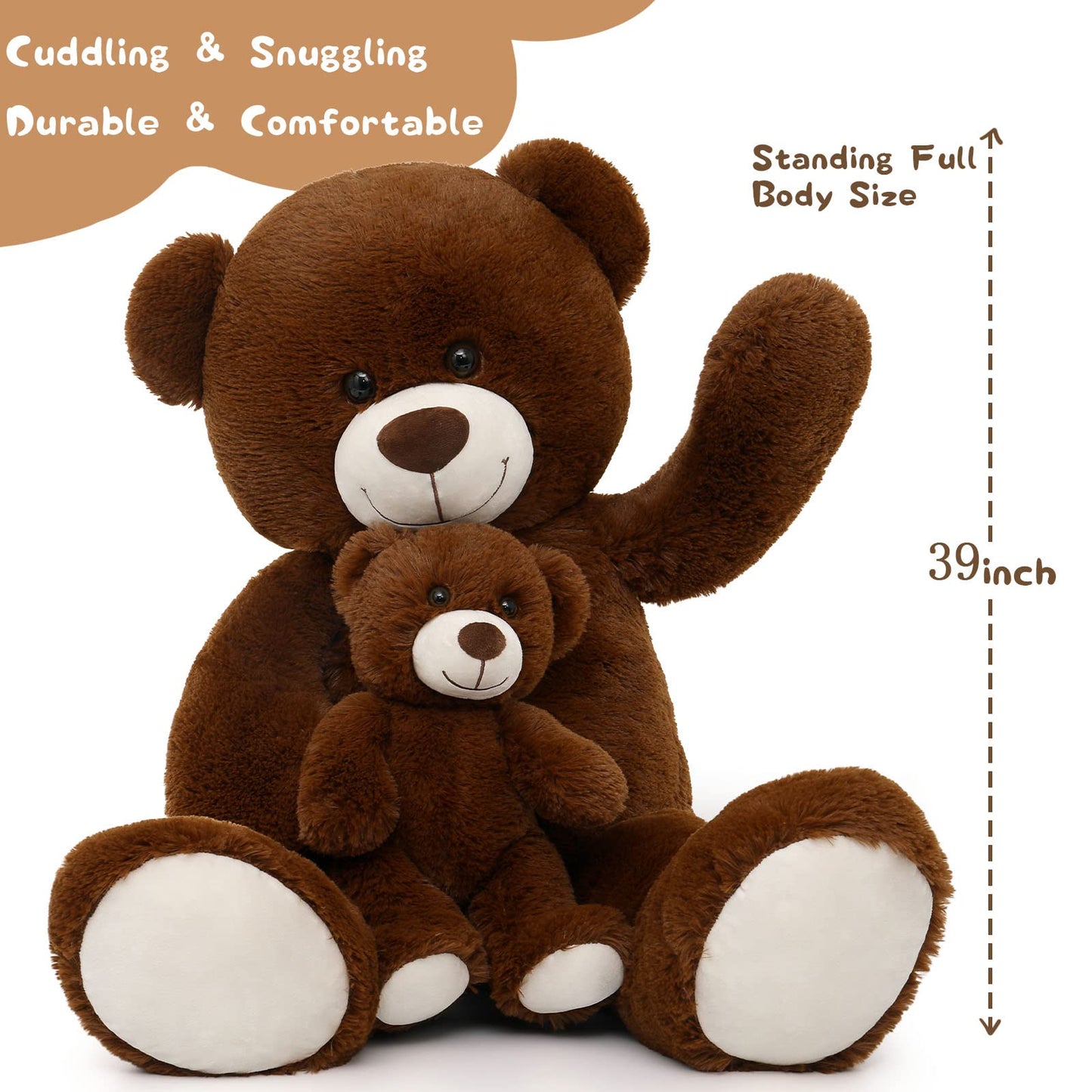 Morismos Giant Teddy Bear Stuffed Animals, Big Mommy And Baby Bear Large Teddy Bears Baby Shower For Girlfriend On Valentine Christmas 39 Inch