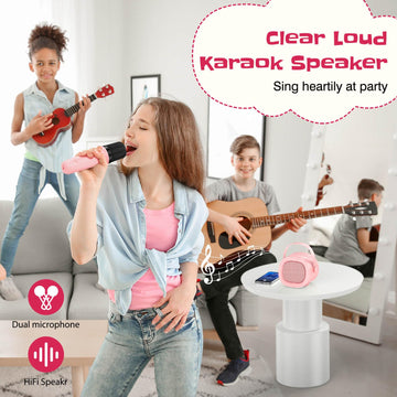 Lenrue Karaoke Machine For Kids With 2 Wireless Microphone, 4 Magic Voices, Karaoke For Girls Boys, Best Birthday Gifts For Kids