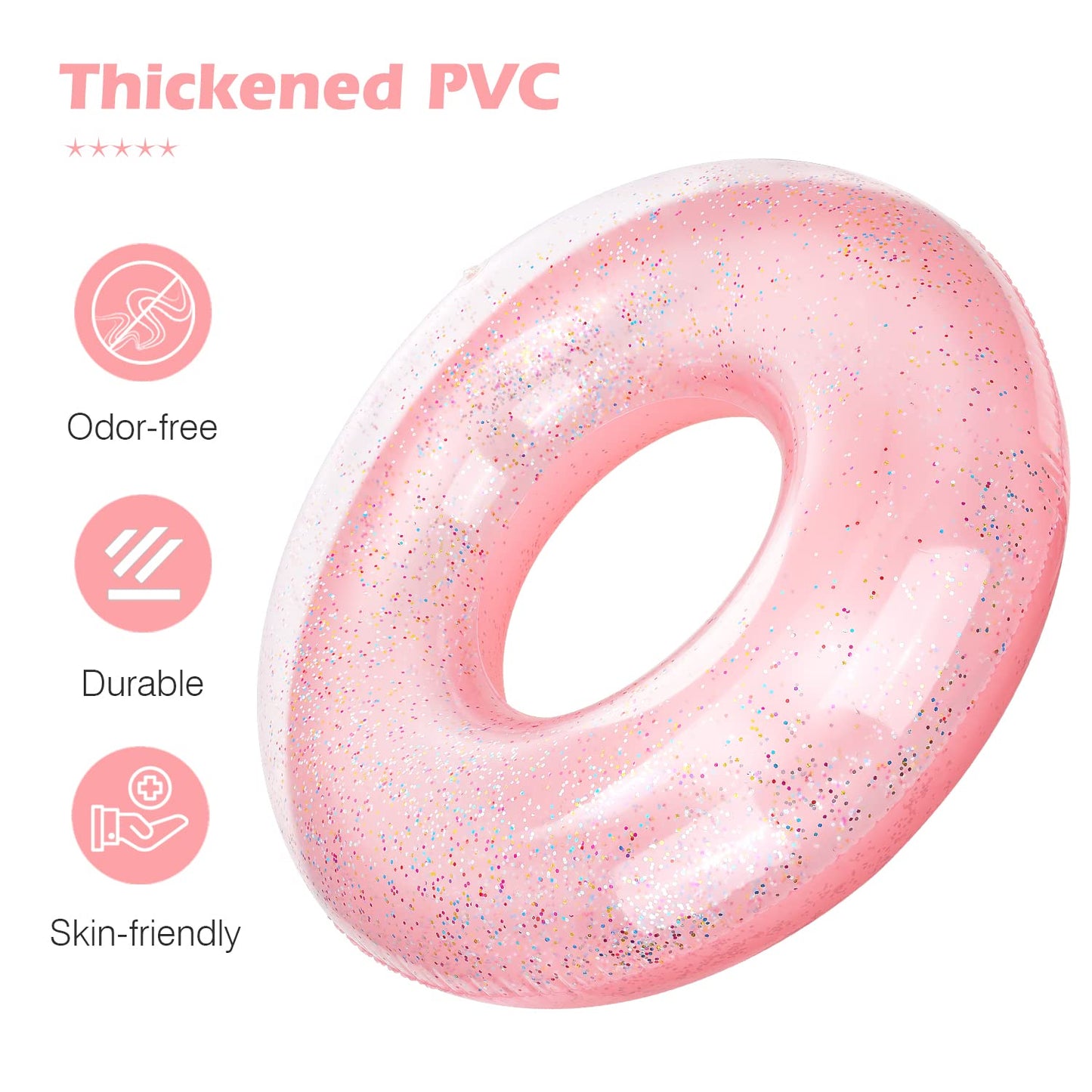 Moko Swim Rings With Glitter, 90Cm Diameter Inflatable Pool Float Swimming Pool Float Tube Round Shaped Swimming Tube Water Fun Beach Pool Toys For Summer Party For Kids Adults - Blue & Rose Gold