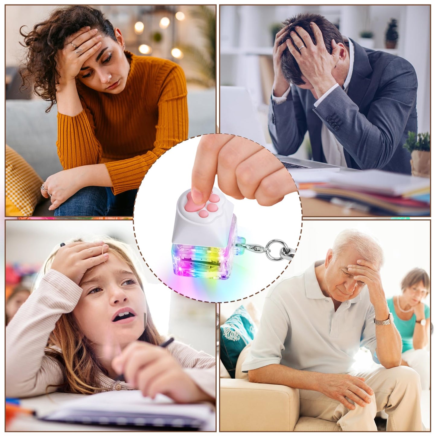 Cozymate Keyboard Fidget Toys For Adults Keyboard Clicker With Led Light Keychain Fidget Sensory Fun Toys For Anxiety Decompression (Catpaw, 1P)