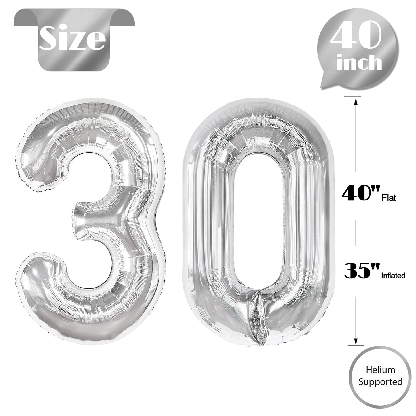 30 Balloon Number, Silver Number 30Th Birthday Balloons 40 Inch, 30 Years Old Silver Birthday Decorations For Men Women, 30Th An