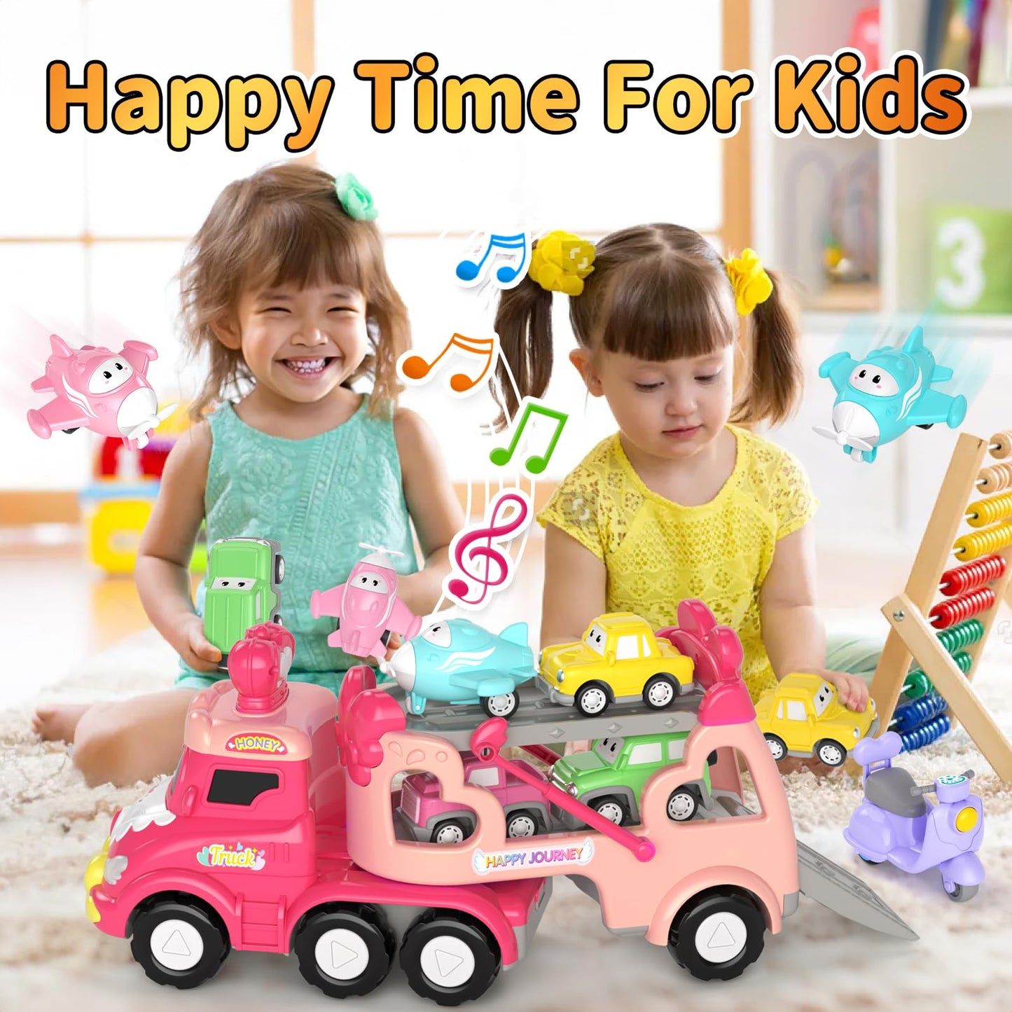 newcrave Toys for 1 2 3 Year Old Girl Truck, 7-in-1 Carrier Truck Cars Toys for Girl, Toddler Girls Toys Age 1-2 2-3, Princess T