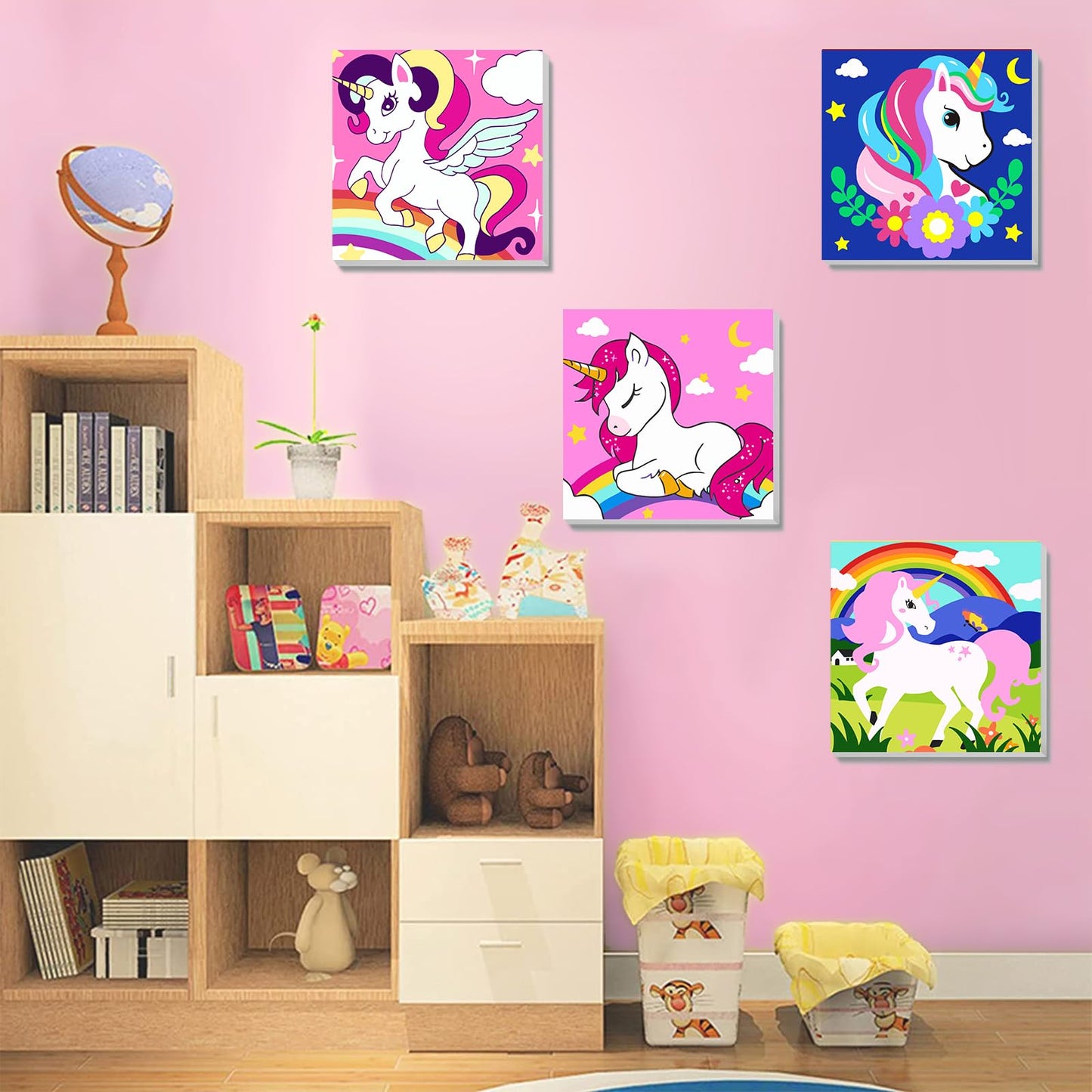 Xackcme 4 Pack Cartoon Paint By Number For Kids With Wooden Frame-Cartoon Paint By Numbers For Kids Ages 4-8-12,Easy Paint With