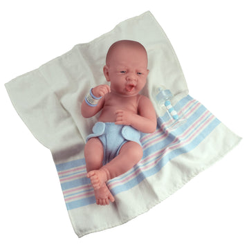 JC Toys La Newborn 15-inch Real Boy Vinyl Doll - First Yawn Blue, Model 18504