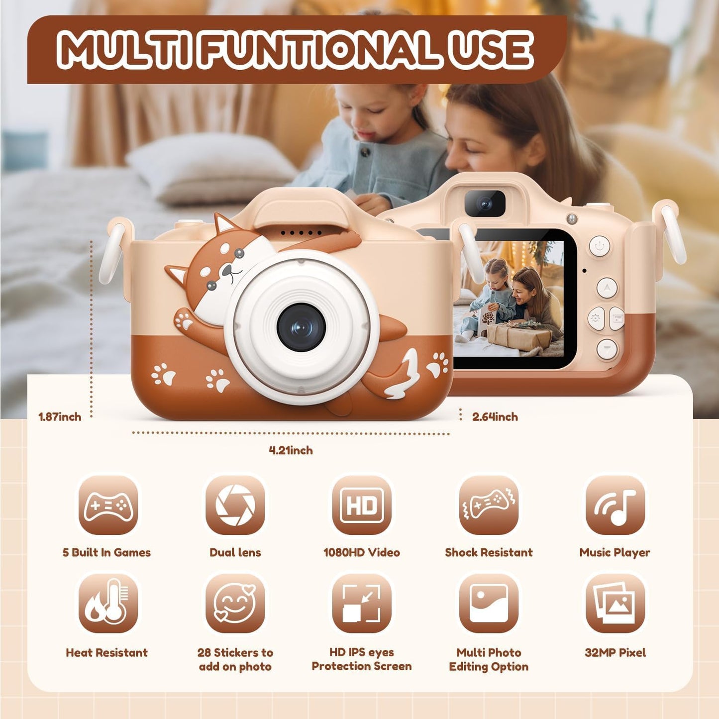 Kids Camera for 3-12 Year Olds | HD Dual Lens Camera with 32GB Memory Card, 2 Shockproof Silicone Cases, Educational Games, MP3