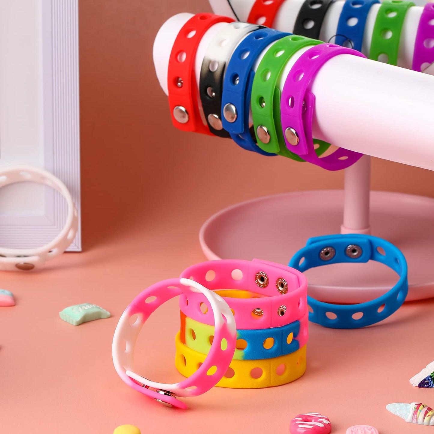 Mtlee 12 Pieces Silicone Wristbands Adjustable Rubber Bracelets Colorful Cute Charm Bracelets With Holes For Shoe Charm Boys Gir