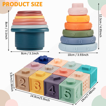 Charniol 3 Set Montessori Toys For Babies Soft Baby Stacking Block Baby Toy Blocks For 6 To 12 Months Silicone Ring Stacker Sensory Building Toy