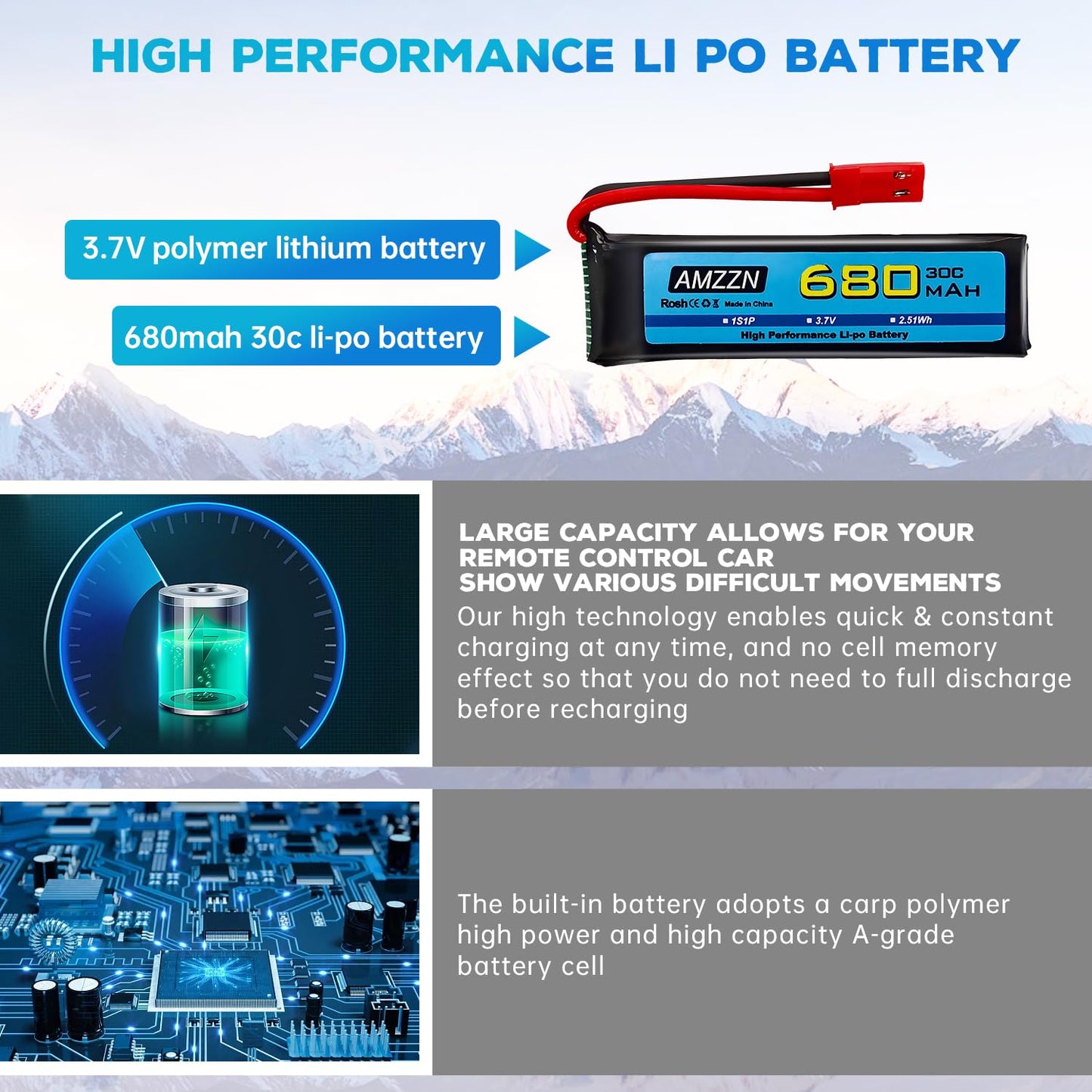 AMZZN 5PCS 3.7V 680mAh 1S Lipo Battery with JST Plug and 5-in-1 Charger for UDI U817 U818A V959 V222 V929 S032 RC Drone, Four Ax