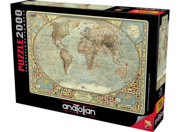 Anatolian 2000 Piece Jigsaw Puzzle - World Map, Model #3935, Brown Cardboard
