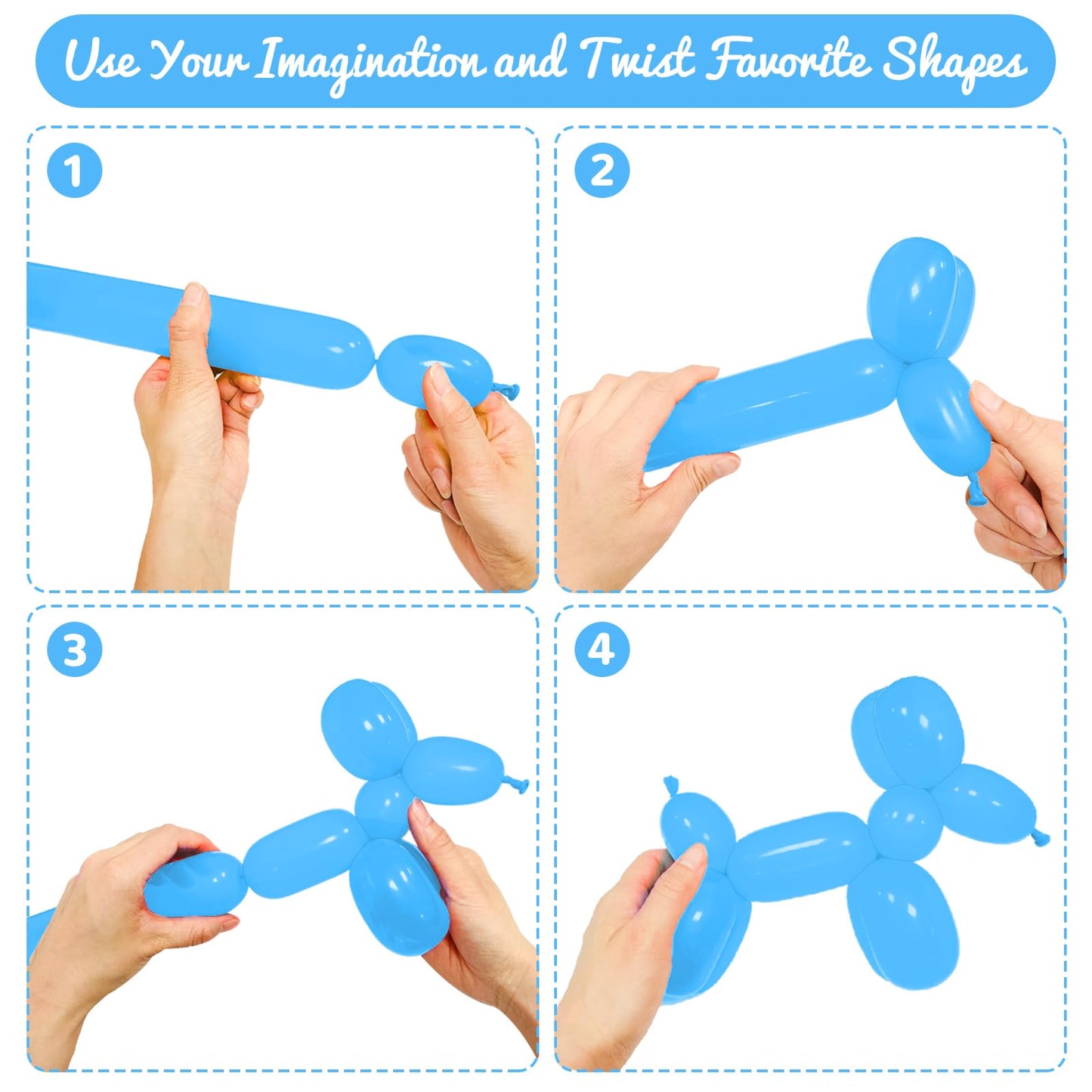 Hykjnbw Light Blue Long Balloons For Balloon Animals, 260 Balloons Art Kit For Twisting, Skinny Modeling Balloons Supplies For B