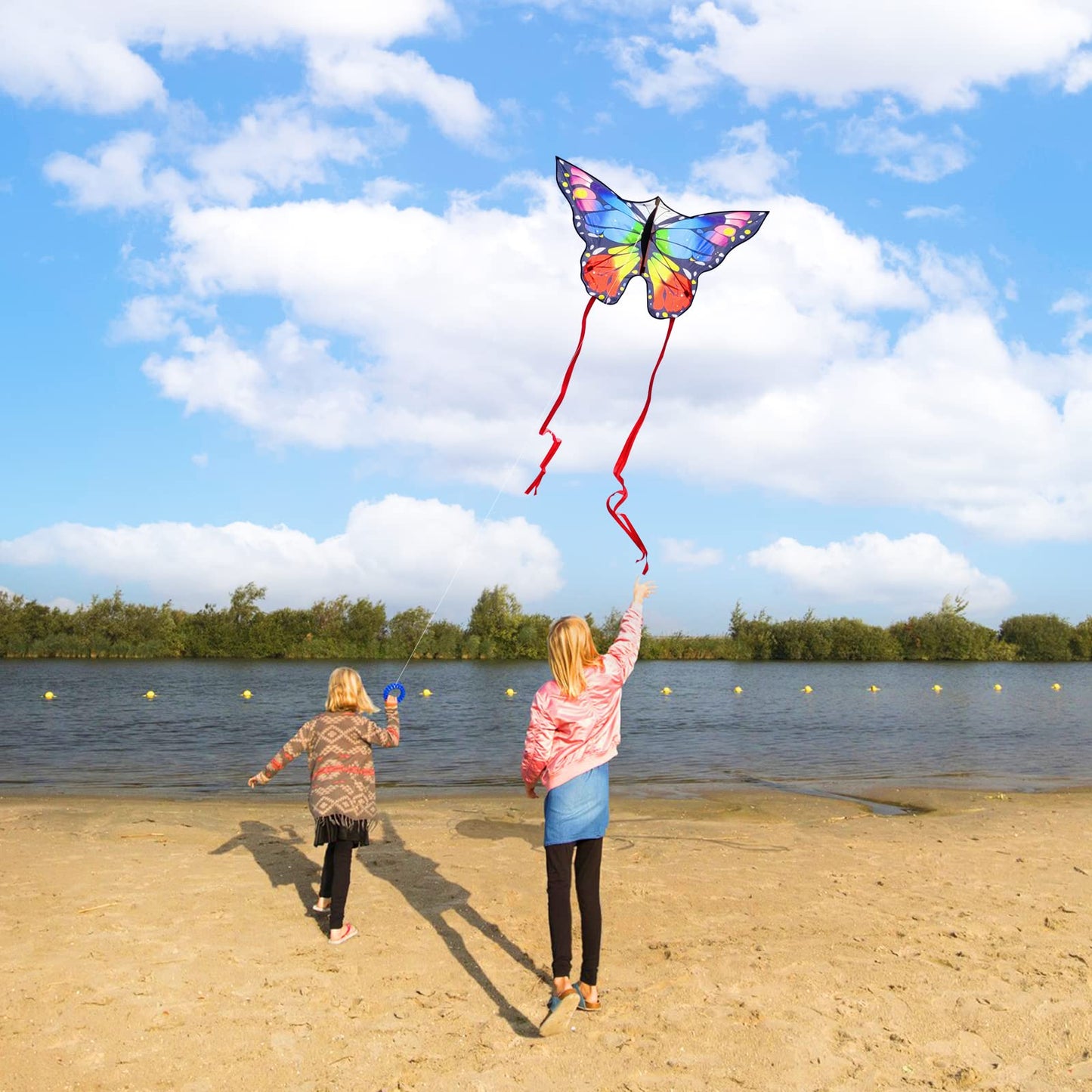 Kaiciuss Butterfly Kite For Kids & Adults Easy To Fly, 55' X 28' Large Single Line Kite For The Beach, Easy Flying Kite Comes With 300 Ft String Kite Handle