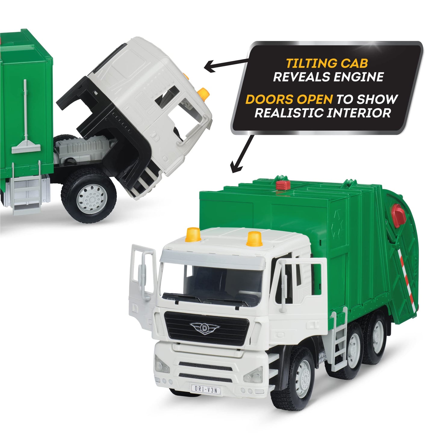 Driven by Battat - Large Toy Recycling Truck For Kids - Toy City Vehicle - Lights & Sounds Toy Truck - Movable Parts - 3 Years +