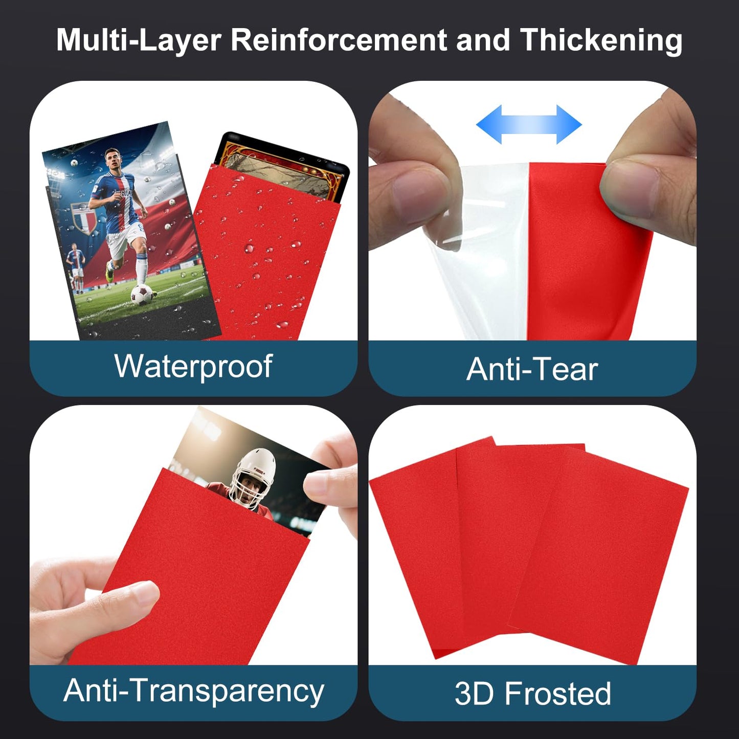 500Ct Matte Black Red Card Sleeves For Trading Cards, Soft Anti-Slip Tough Premium Tcg Standard Card Penny Sleeves Compatible Wi