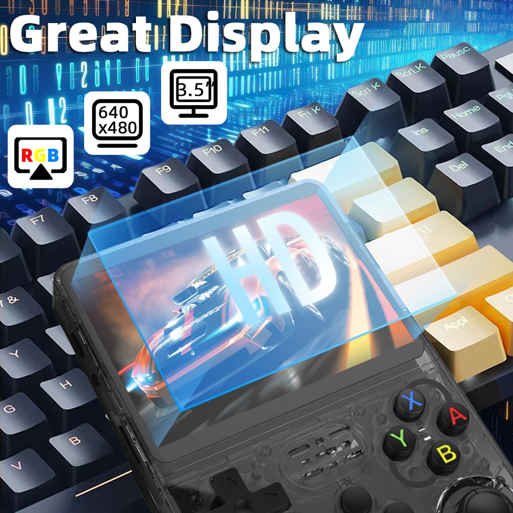 Fingerevo R36S Handheld Game Console 3.5-In 640 * 480 Ips Oca Screen 3200Mah Opensource System Black Transparent