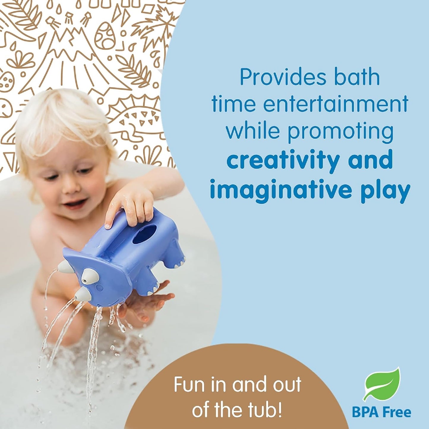 Dr. Brown’S Cleanup Pour & Roar Watering Can, Baby Bath Essentials Kids Toy, 6+ Months Bpa Free, Certified Plastic Neutral