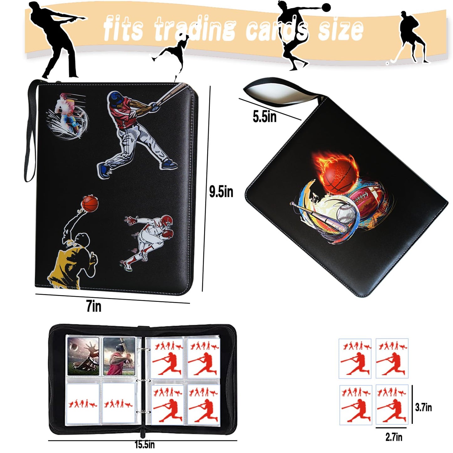 Coyoro Large-Capacity Sports Card Binder With 4 Pockets And 50 Sleeves Fits 400 Cards, Perfect For Baseball, Football, Basketbal