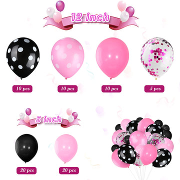 75 Pieces Mouse Color Balloons Confetti Polka Dot Balloons Latex Party Garland For Halloween Baby Shower Wedding Mouse Birthday Party Decorations Supplies(Pink, Black)