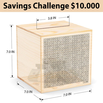 Hchangen 10000 Wooden Savings Challenge Box For Adults Kids, Wood Coin Piggy Bnak, Must Break To Open Money Box With Counter (Na