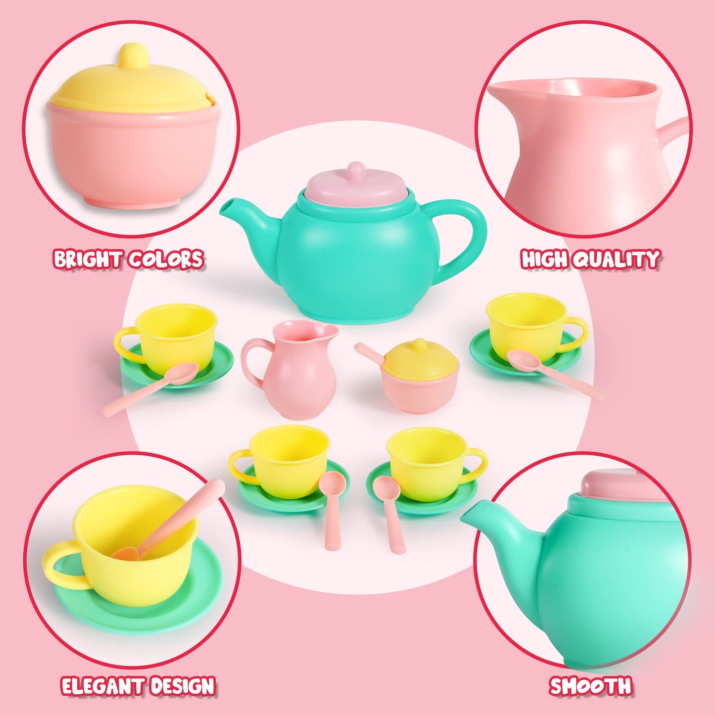 JOYIN 18PCS Pretend Play Tea Party Set Play Food Accessories BPA Free, Phthalates Free, Plastic Tea Set, Mini Kitchen for Kids,
