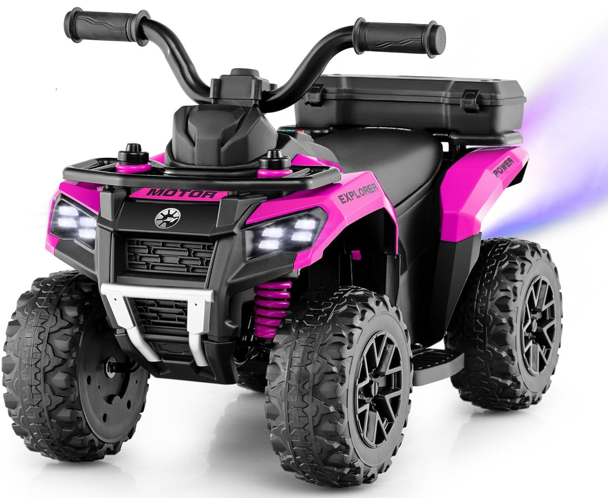 OLAKIDS Kids ATV with Spray Function, Remote Control, Storage Trunk, 6V Toddler Ride on Toy, Pink