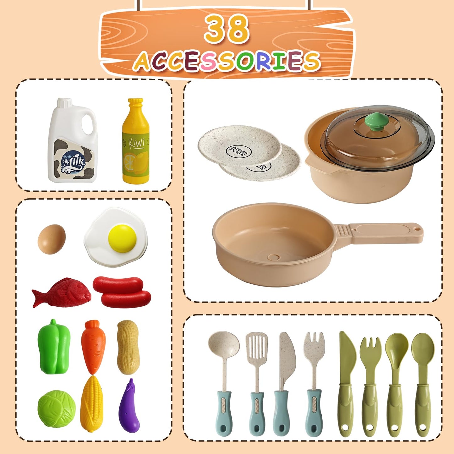 Xuanyilan Pretend Play Kitchen Set,Kids Kitchen Playset With Realistic Lights & Sounds,Kitchen Playset For Toddlers Age 2-5, For