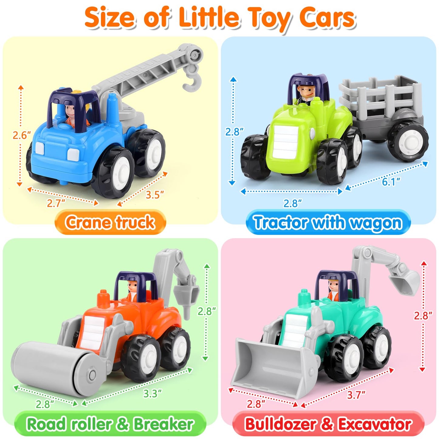 Orwine Toy Cars For 1 Year Old Boy, Inertia Toy Trucks, Early Educational Boy Toys Baby Toys 12-18 Months, Push And Go Cars Gifts For 1 Year Old Boys, Construction Vehicles Toddler Toys 4Pcs