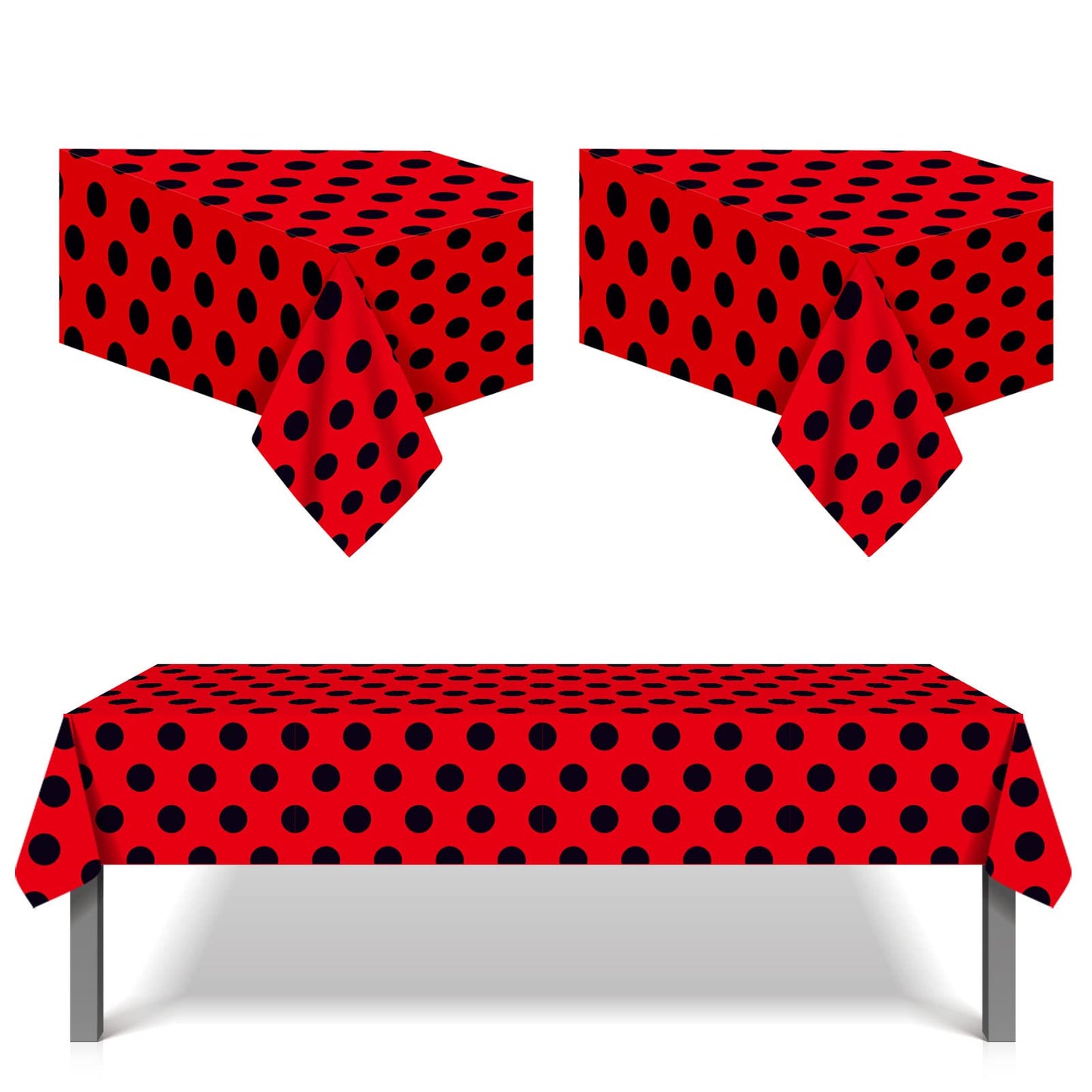 LJCL Ladybug Tablecover Pack - Red & Black Polka Dots Rectangle Plastic Tablecloth - 54 x 87 Inch - Ladybug & Western Themed Par