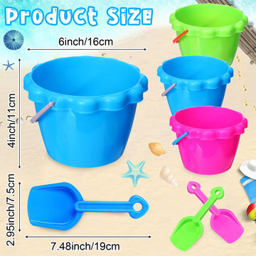 36 Pcs 6'' Sand Buckets And Shovels Bulk Small Plastic Beach Pails Shovels Sand Castle Mold Tools For Summer Beach Pool Party Fa