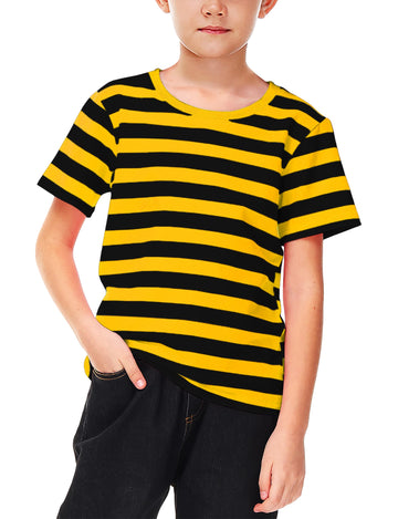 Boys Black Yellow Striped Shirt Girls Bee Costume Kids Summer Short Sleeve Casual Tee Top 13-14 Years