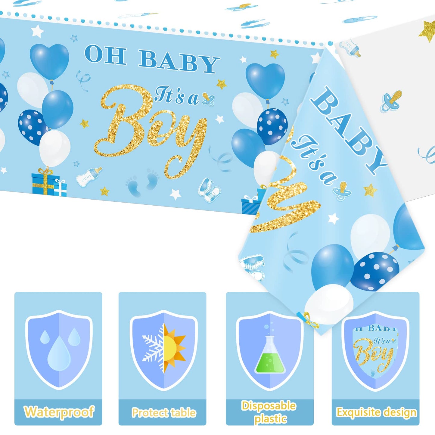 Baby Shower Tablecloths Plastic Table Cover Blue Baby Boy Party Decorations It'S A Boy Table Cover For Baby Shower Party Supplies, 54 X 108 Inch (3 Pack)