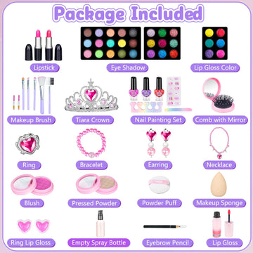Hollyhi 62Pcs Kids Makeup Kit for Girl, Washable Play Makeup Toys Set for Dress Up, Beauty Vanity Set with Cosmetic Case Birthda