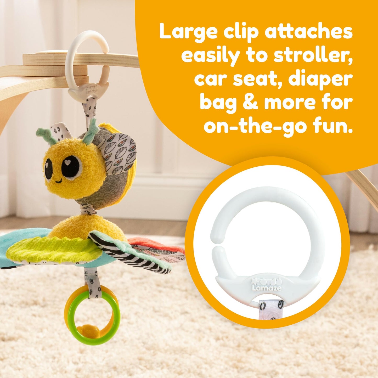 Lamaze Clip On Car Seat And Stroller Toy - Buzzy The Bee - Crinkle Car Seat Toys And Stroller Toys - Sensory Toys For Babies - Travel Toys For Car - Infant Toys Ages 0 Months And Up