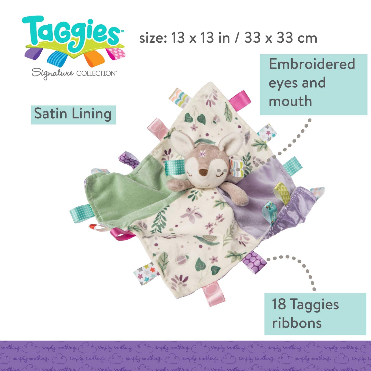 Taggies Soothing Sensory Stuffed Animal Security Blanket, Flora Fawn, 13 X 13-Inches