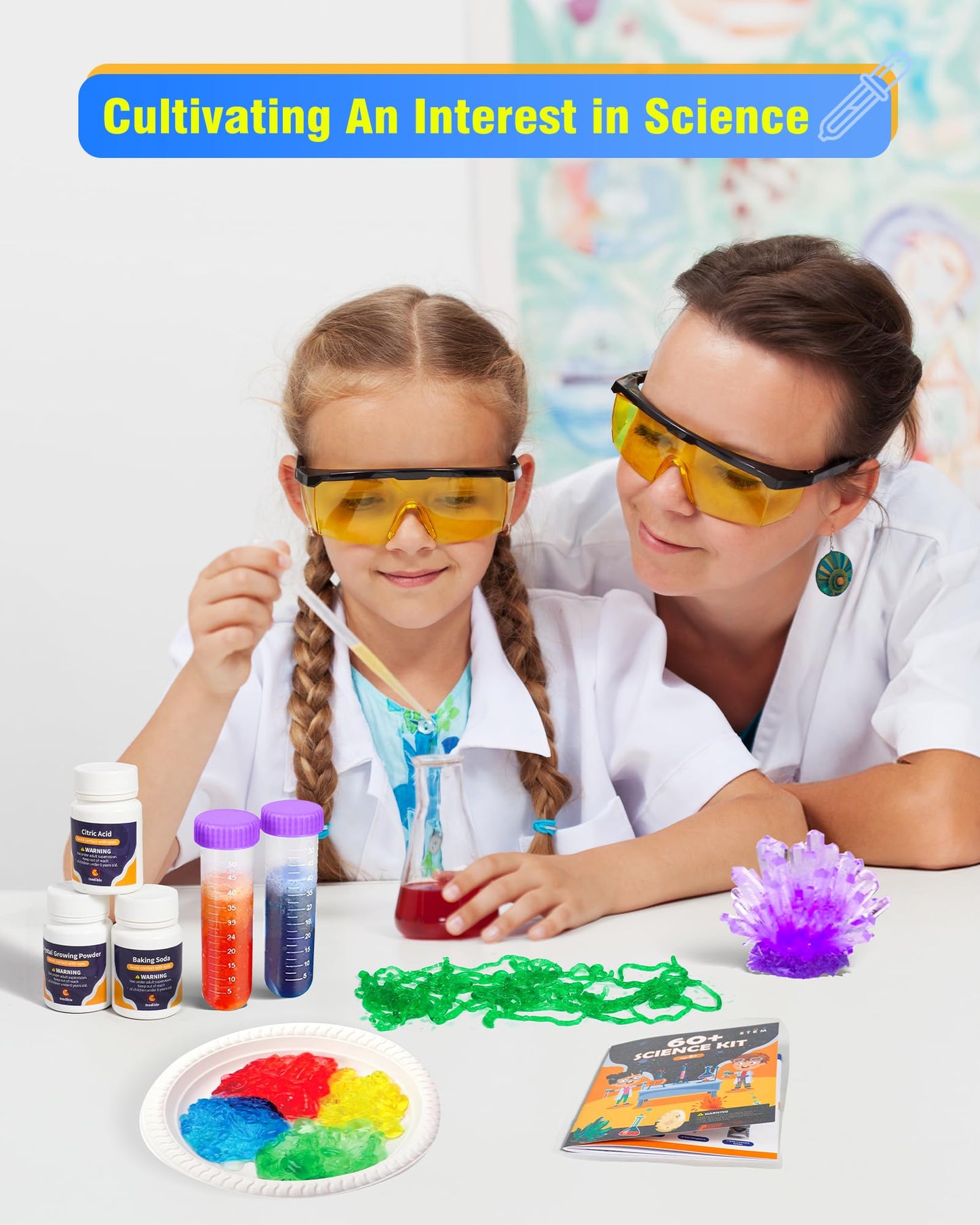 melican 60+ Science Experiment Kit for Kids, STEM Educational Gifts for Ages 5-8, Plastic First Science Kit for Boys & Girls