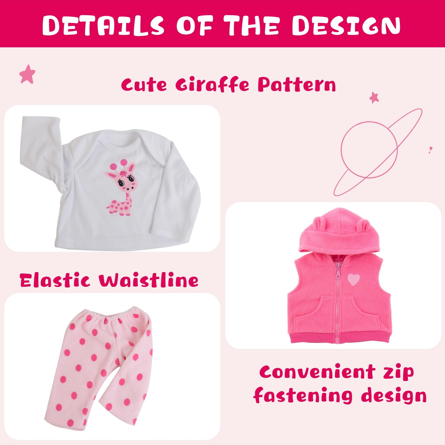 Reborn Baby Doll Clothes - Outfit Accessories For 20-24 Inch Realistic Newborn Toy Dolls, 5 Piece Set