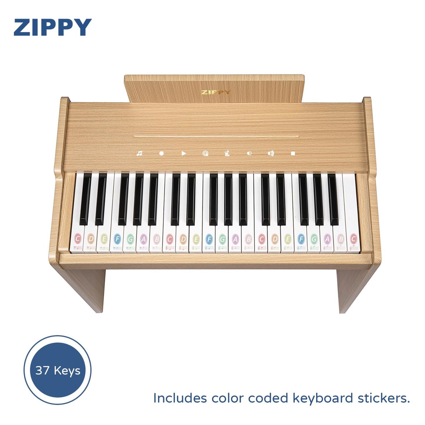 Zippy Kids Piano Keyboard, 37 Keys Digital Piano For Kids, Touch Sensitive Control Panel, Built-In Songs, Volume Adjustable, Mus