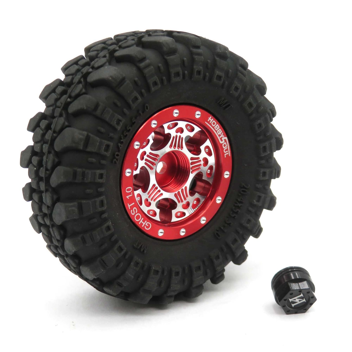 hobbysoul 4pc 1.0 Beadlock Wheels and Tires for RC Crawler Truck Axial SCX24 Traxxas 1/18 TRX4M Upgrades, HS701190