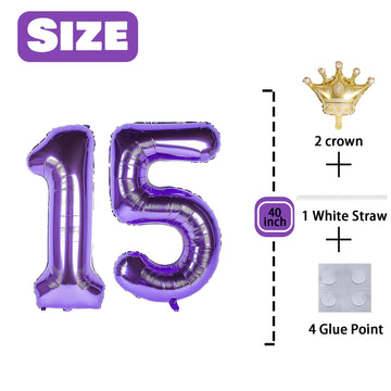 15 Number Balloon Rainbow 40 Inch Big Foil Crown Helium 15Th Balloons For 15 Year Old Boy Girl Birthday Party Decorations Weddin
